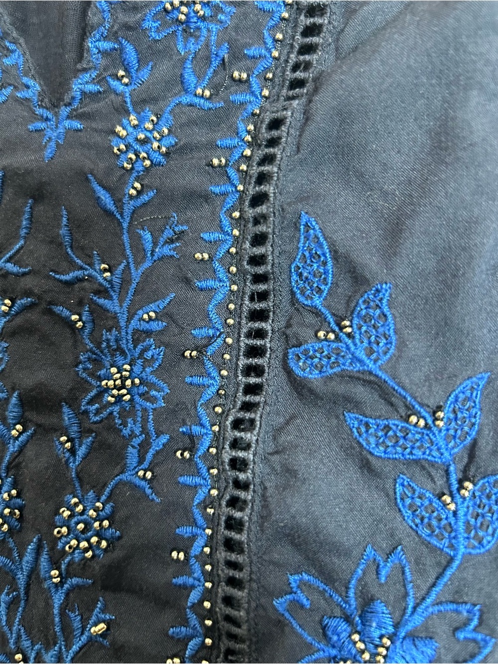 Lucky Brand Top Embroidered Beaded Boho Floral Tank Top Women M Blue Festival - Picture 6 of 11